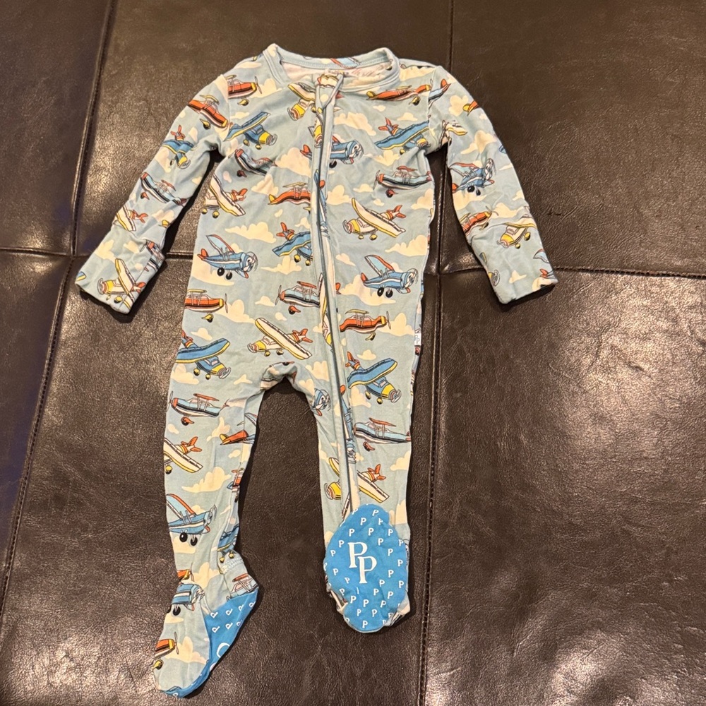 Posh Peanut Sky Blue Airplane Kids Footie